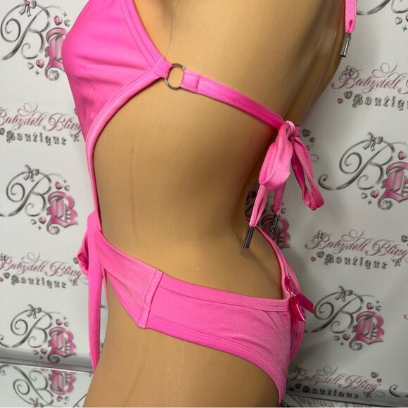 Custom swim suit one piece bikini style Swarovski crystals bling bows ribbons🎀 - Picture 4 of 12